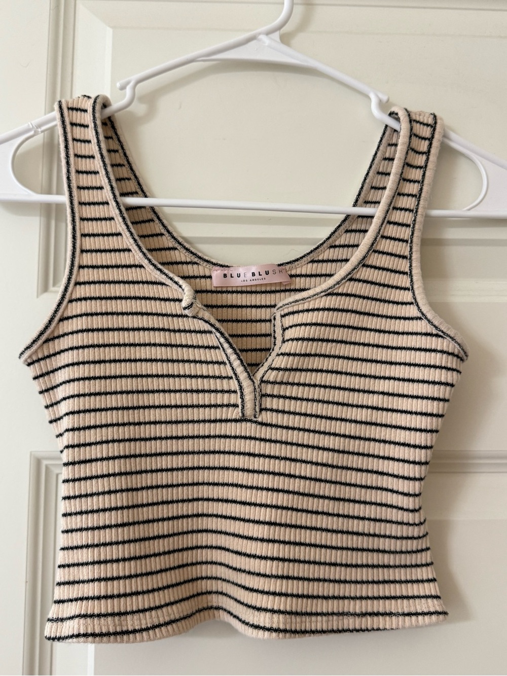 Blue Blush Striped Ribbed Tank Top - Size Small